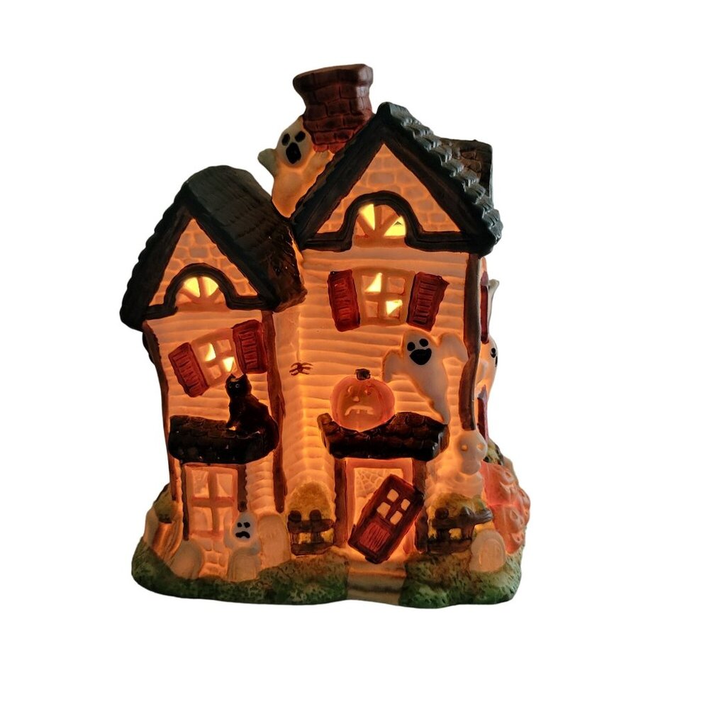 Vintage Halloween Carson Dragon Inc Lighted House Ghosts Pumpkins1992